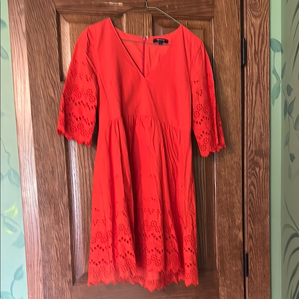 Madewell Red Wrap V-Neck Eyelet Dress
